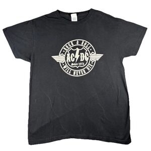 AC/DC Shirt Mens Large Black Rock & Roll Music Graphic Tee Bay Island Sportswear